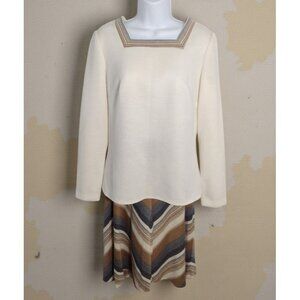 Vintage 70s Melissa Lane Wool Blend Knit Skirt Tunic Set 14 Retro Academia